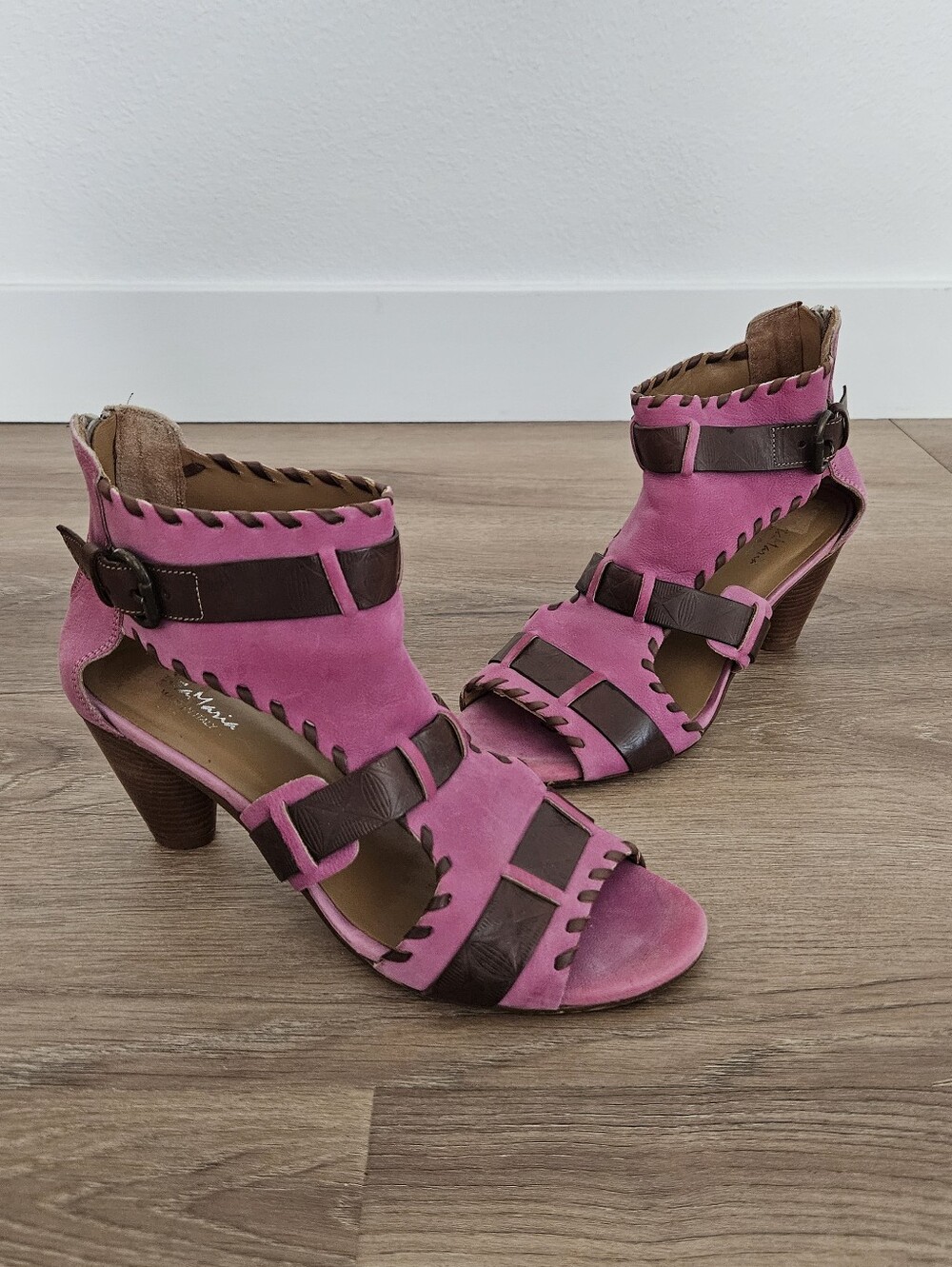 Zita Maria Pink and Brown Suede Caged Sandal Heels Size 9